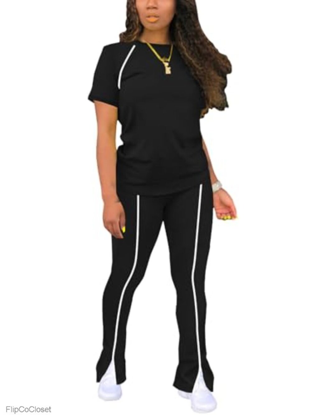 2 Piece Lounge Set Short Sleeve Flare Pants Athletic Casual Travel